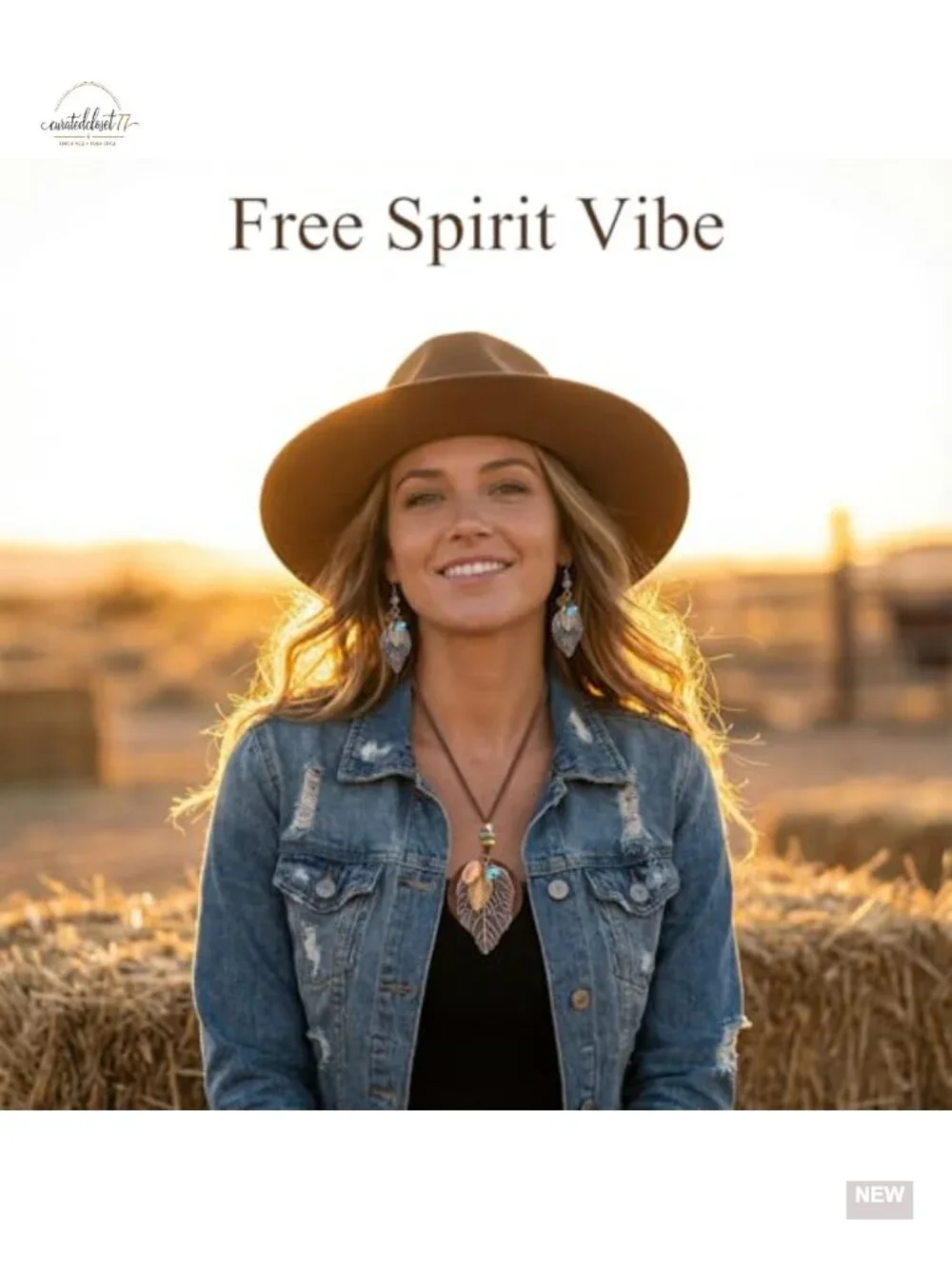 Boho Western Jewelry Set - Leaf Pendant Earrings & Necklace